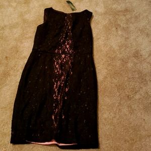 Ralph Lauren Dress-Lace Black/Blush. Sz 14 NWT